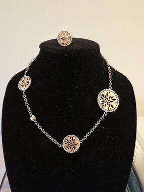 Morellato ITALY Necklace + Ring sz 6 Steel Rose Gold Plated Cut Out Jewelry SET